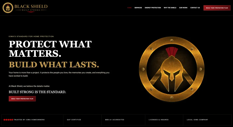 Black Shield Roofing website