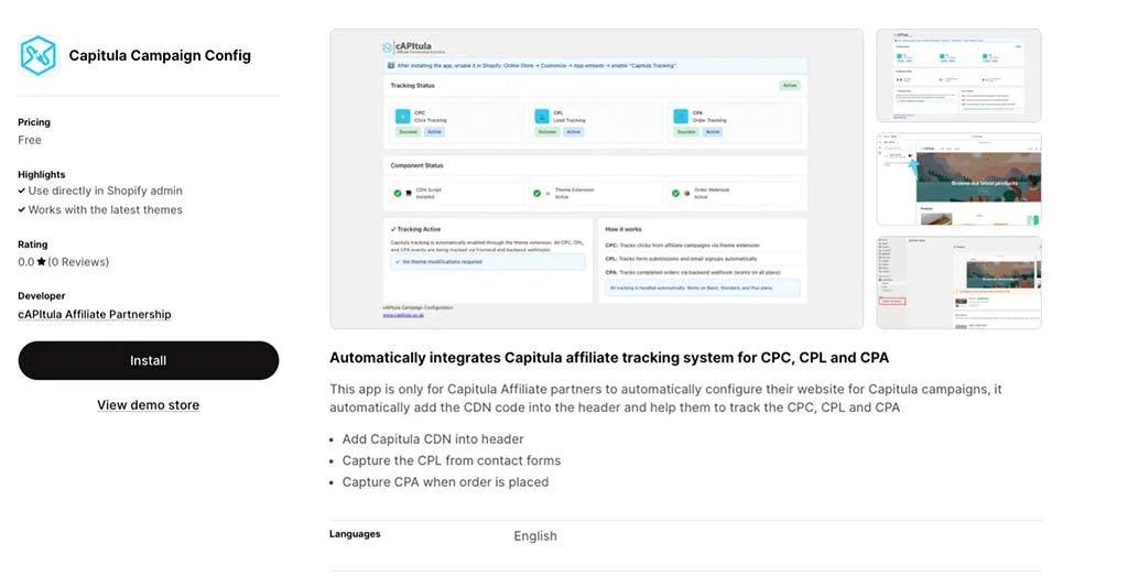 Capitula Campaign Config Shopify app listing