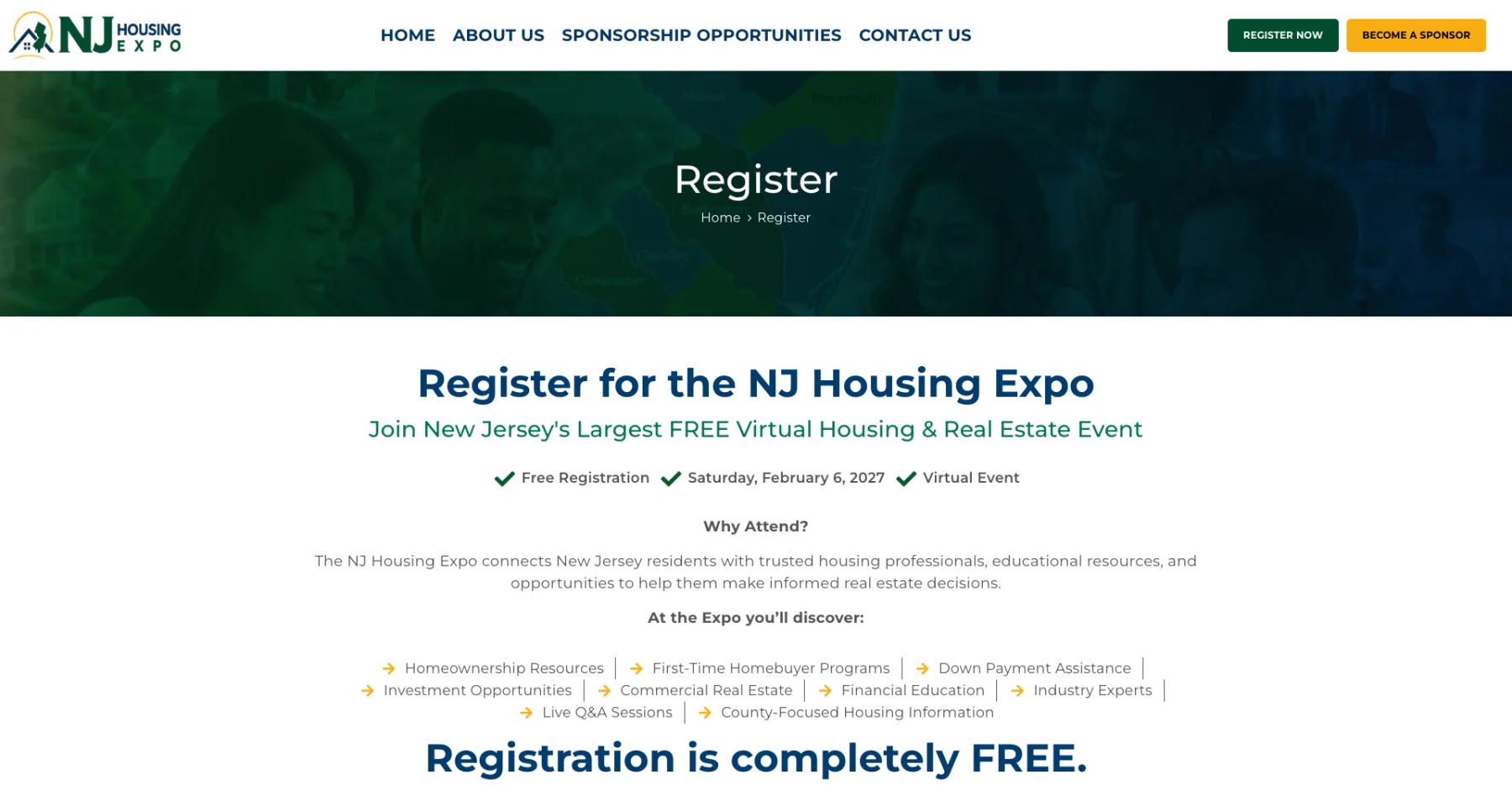 NJ Housing Expo free registration page