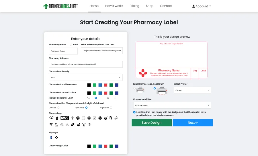 Pharmacy Labels Direct website