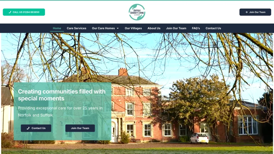 Serenity Living Care Homes website