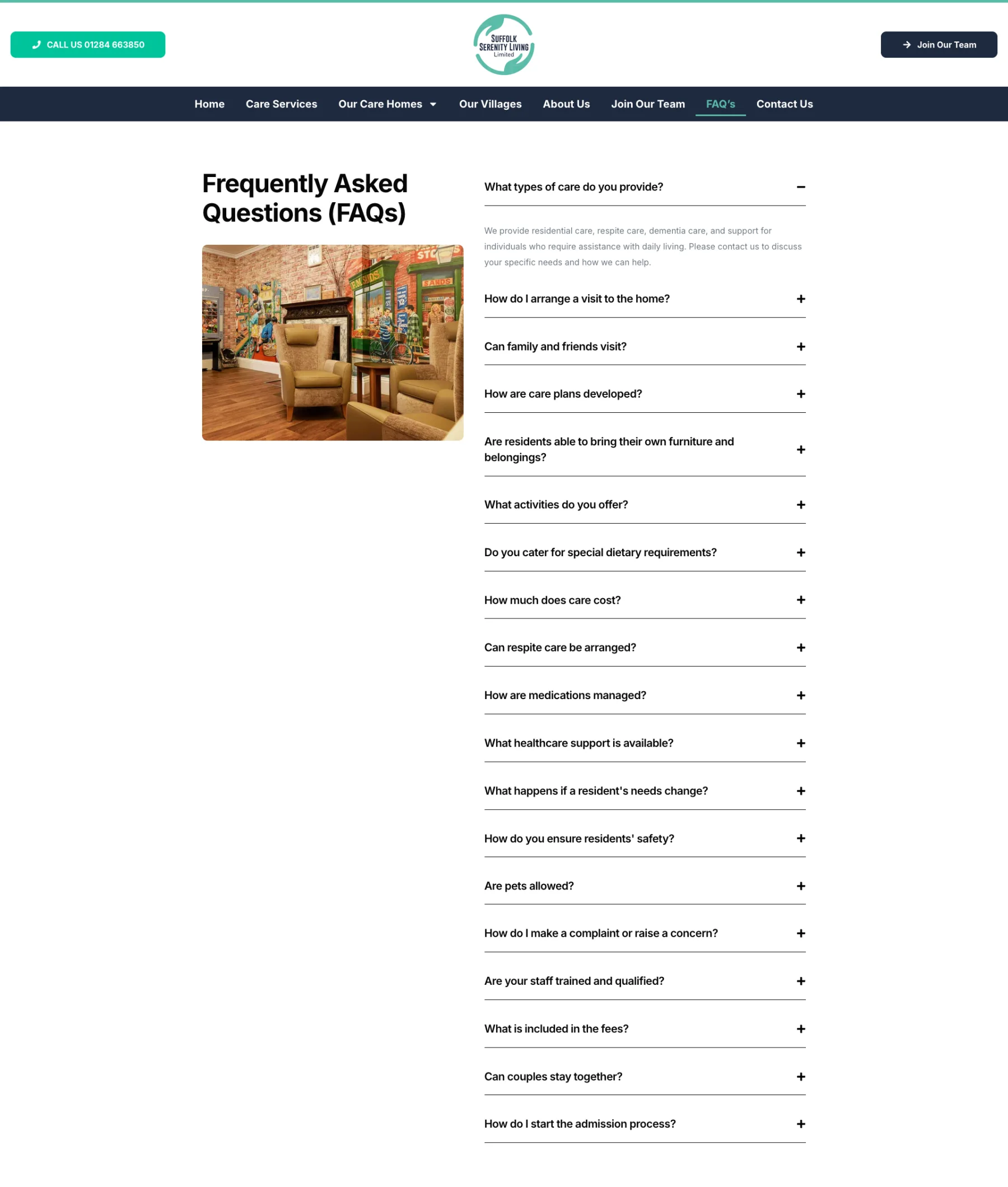Serenity Living care home FAQ page
