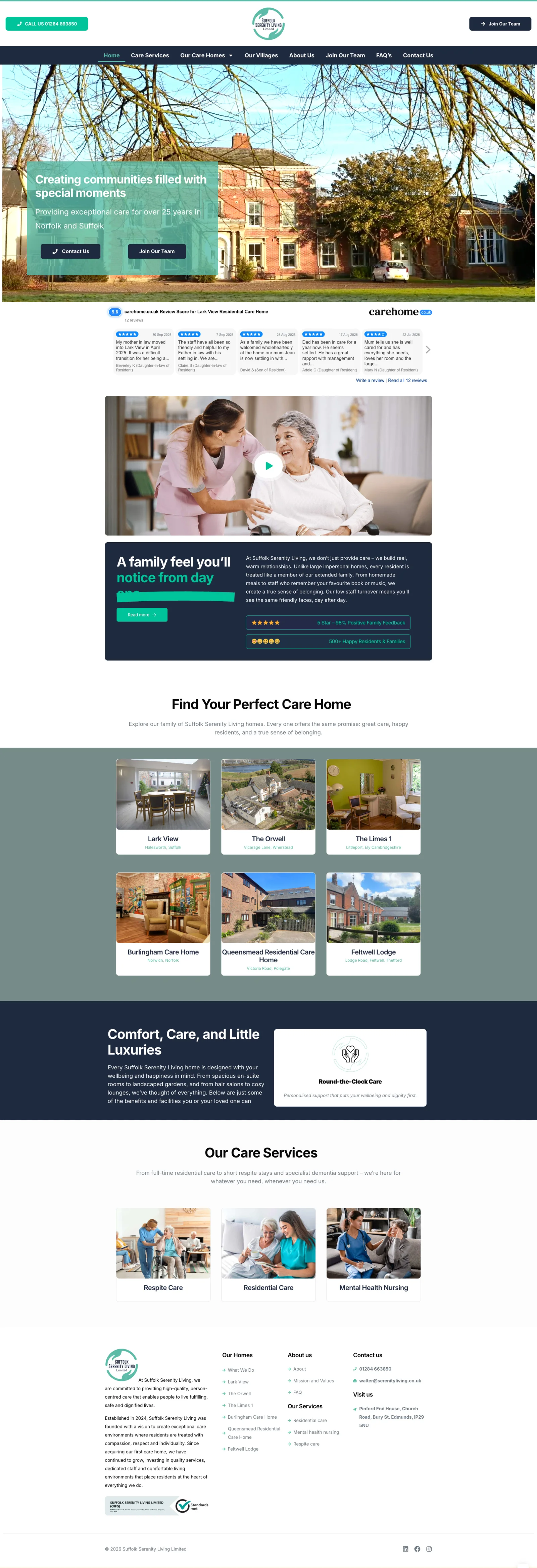 Serenity Living Care Homes website